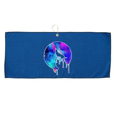 Tie Die Colorful Wolf Howling Dripping Moon  Large Microfiber Waffle Golf Towel