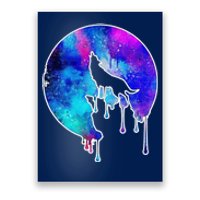 Tie Die Colorful Wolf Howling Dripping Moon  Poster