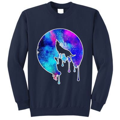 Tie Die Colorful Wolf Howling Dripping Moon  Tall Sweatshirt