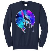 Tie Die Colorful Wolf Howling Dripping Moon  Tall Sweatshirt