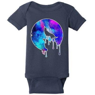 Tie Die Colorful Wolf Howling Dripping Moon  Baby Bodysuit