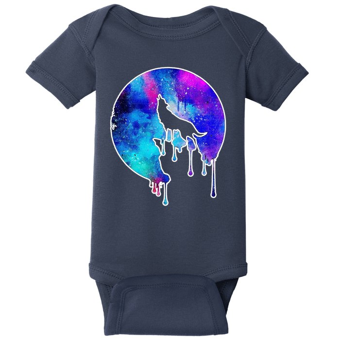 Tie Die Colorful Wolf Howling Dripping Moon  Baby Bodysuit