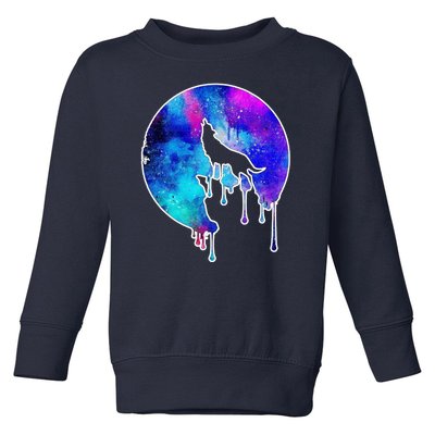 Tie Die Colorful Wolf Howling Dripping Moon  Toddler Sweatshirt