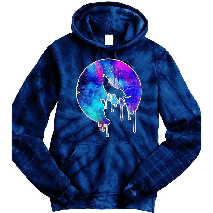 Tie Die Colorful Wolf Howling Dripping Moon  Tie Dye Hoodie