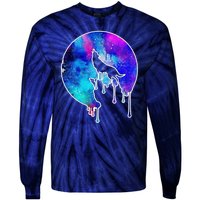 Tie Die Colorful Wolf Howling Dripping Moon  Tie-Dye Long Sleeve Shirt