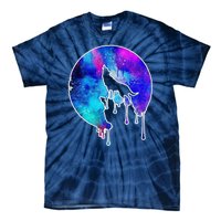 Tie Die Colorful Wolf Howling Dripping Moon  Tie-Dye T-Shirt