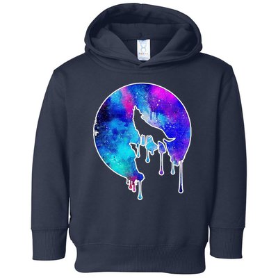 Tie Die Colorful Wolf Howling Dripping Moon  Toddler Hoodie