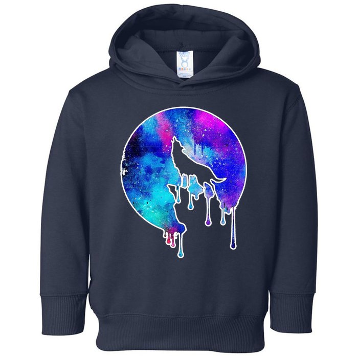 Tie Die Colorful Wolf Howling Dripping Moon  Toddler Hoodie