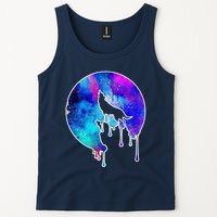 Tie Die Colorful Wolf Howling Dripping Moon  Tank Top
