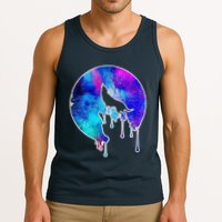 Tie Die Colorful Wolf Howling Dripping Moon  Tank Top