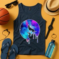 Tie Die Colorful Wolf Howling Dripping Moon  Tank Top