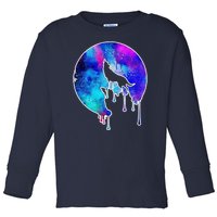 Tie Die Colorful Wolf Howling Dripping Moon  Toddler Long Sleeve Shirt