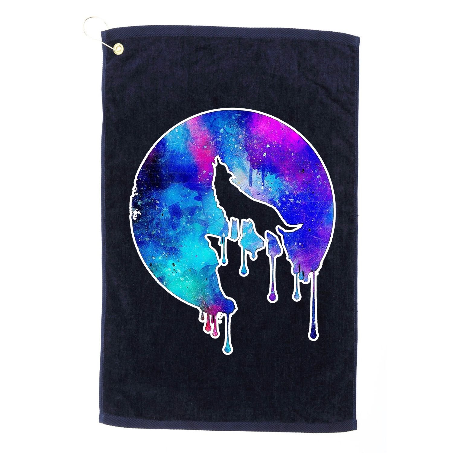 Tie Die Colorful Wolf Howling Dripping Moon  Golf Towel