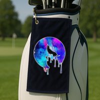 Tie Die Colorful Wolf Howling Dripping Moon  Golf Towel
