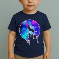 Tie Die Colorful Wolf Howling Dripping Moon  Toddler T-Shirt