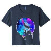 Tie Die Colorful Wolf Howling Dripping Moon  Crop Top