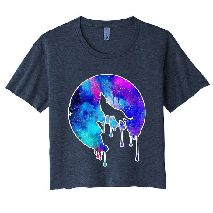 Tie Die Colorful Wolf Howling Dripping Moon  Crop Top