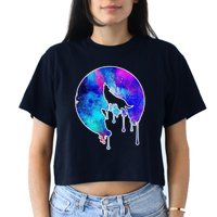 Tie Die Colorful Wolf Howling Dripping Moon  Crop Top