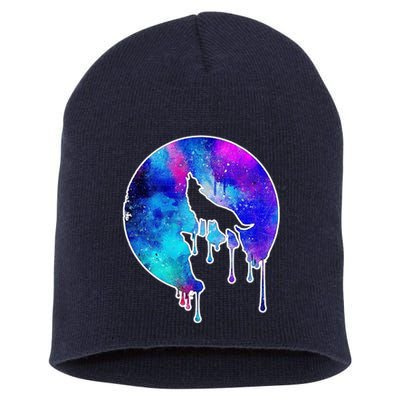 Tie Die Colorful Wolf Howling Dripping Moon  Short Acrylic Beanie
