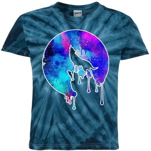 Tie Die Colorful Wolf Howling Dripping Moon  Kids Tie-Dye T-Shirt