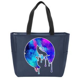 Tie Die Colorful Wolf Howling Dripping Moon  Zip Tote Bag