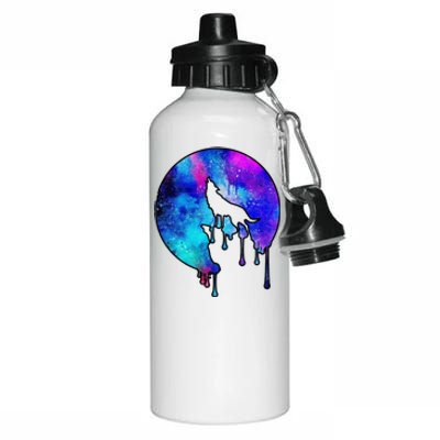 Tie Die Colorful Wolf Howling Dripping Moon  Aluminum Water Bottle