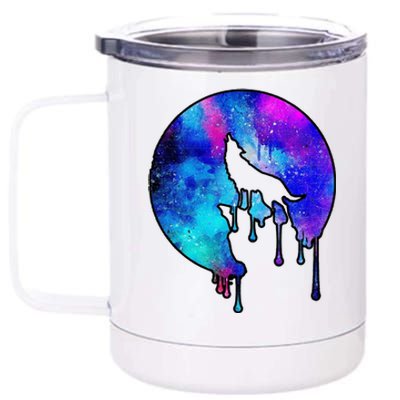 Tie Die Colorful Wolf Howling Dripping Moon  12 oz Stainless Steel Tumbler Cup