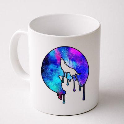 Tie Die Colorful Wolf Howling Dripping Moon  Coffee Mug