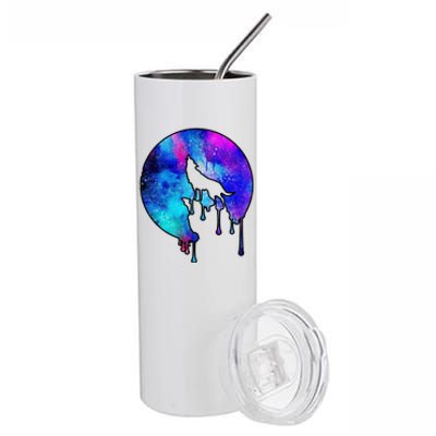 Tie Die Colorful Wolf Howling Dripping Moon  Stainless Steel Tumbler