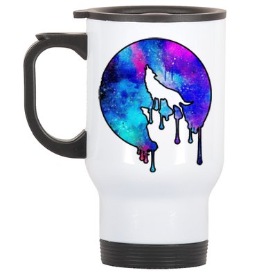 Tie Die Colorful Wolf Howling Dripping Moon  Stainless Steel Travel Mug