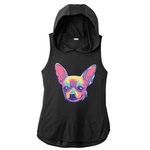 Tie Dye Chihuahua Ladies PosiCharge Tri-Blend Wicking Draft Hoodie Tank