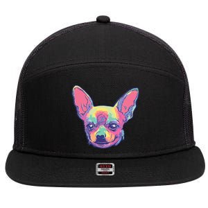 Tie Dye Chihuahua 7 Panel Mesh Trucker Snapback Hat