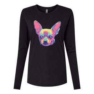 Tie Dye Chihuahua Womens Cotton Relaxed Long Sleeve T-Shirt