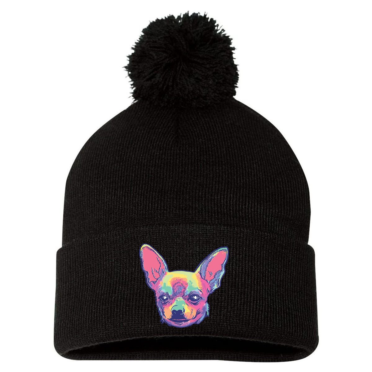 Tie Dye Chihuahua Pom Pom 12in Knit Beanie