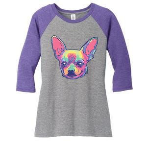 Tie Dye Chihuahua Women's Tri-Blend 3/4-Sleeve Raglan Shirt