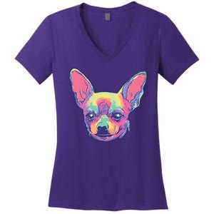 Tie Dye Chihuahua Women's V-Neck T-Shirt