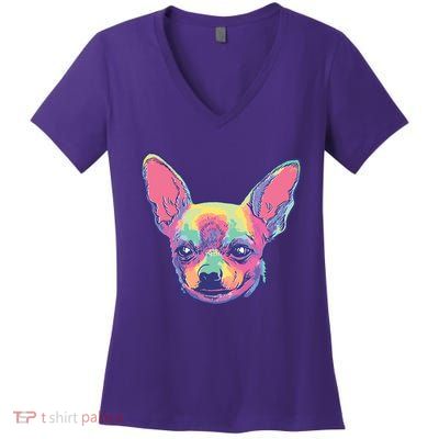 Tie Dye Chihuahua Women's V-Neck T-Shirt