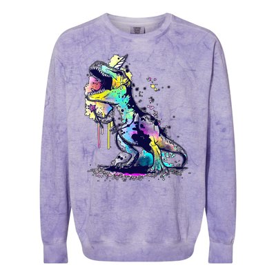 Tie Dye Colorful Trex Dinosaur Colorblast Crewneck Sweatshirt