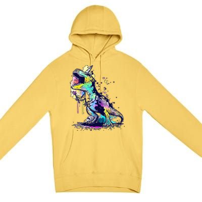 Tie Dye Colorful Trex Dinosaur Premium Pullover Hoodie