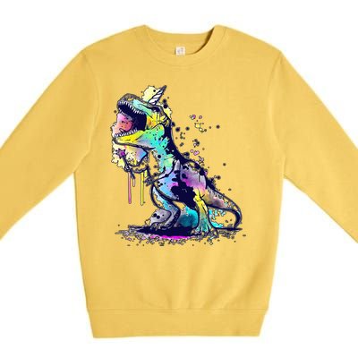 Tie Dye Colorful Trex Dinosaur Premium Crewneck Sweatshirt