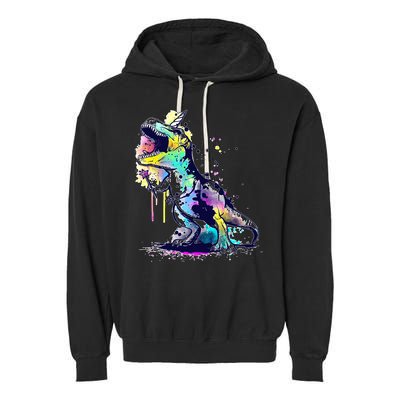 Tie Dye Colorful Trex Dinosaur Garment-Dyed Fleece Hoodie