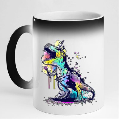 Tie Dye Colorful Trex Dinosaur 11oz Black Color Changing Mug