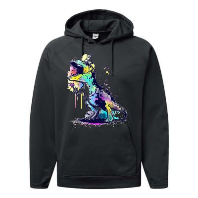 Tie Dye Colorful Trex Dinosaur Performance Fleece Hoodie