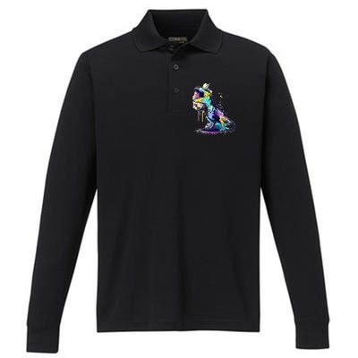 Tie Dye Colorful Trex Dinosaur Performance Long Sleeve Polo