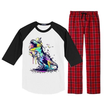 Tie Dye Colorful Trex Dinosaur Raglan Sleeve Pajama Set