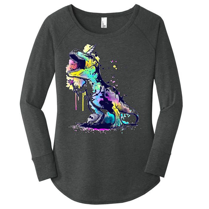 Tie Dye Colorful Trex Dinosaur Women's Perfect Tri Tunic Long Sleeve Shirt