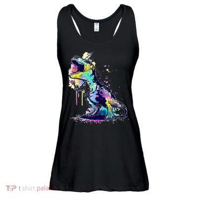 Tie Dye Colorful Trex Dinosaur Ladies Essential Flowy Tank