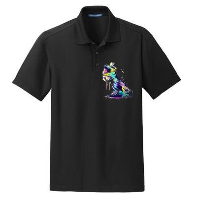 Tie Dye Colorful Trex Dinosaur Dry Zone Grid Polo