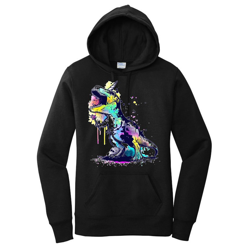 Tie Dye Colorful Trex Dinosaur Women's Pullover Hoodie
