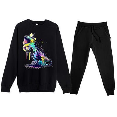 Tie Dye Colorful Trex Dinosaur Premium Crewneck Sweatsuit Set